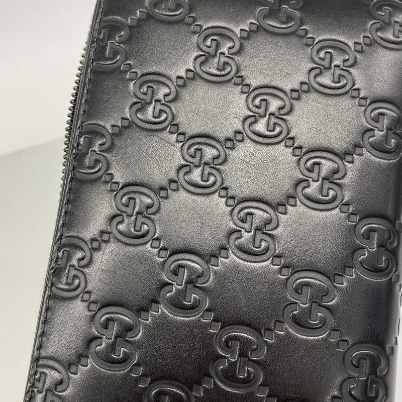 【6fa0284-k】グッチ 長財布 グッチシマ 307987 レザー ブラック シルバー金具【中古】メンズ レディース ユニセックス