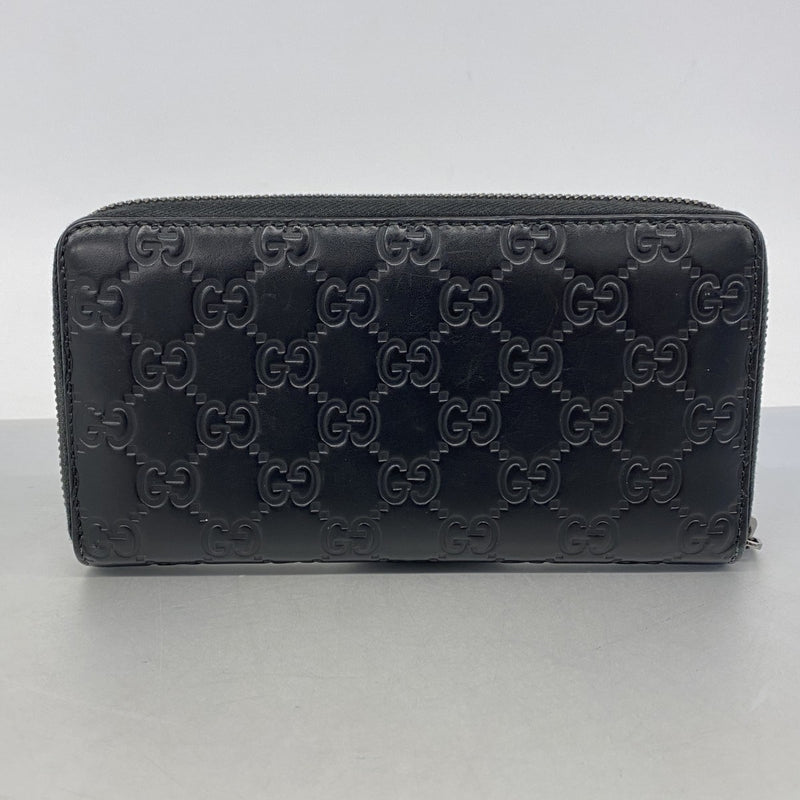 【6fa0284-k】グッチ 長財布 グッチシマ 307987 レザー ブラック シルバー金具【中古】メンズ レディース ユニセックス