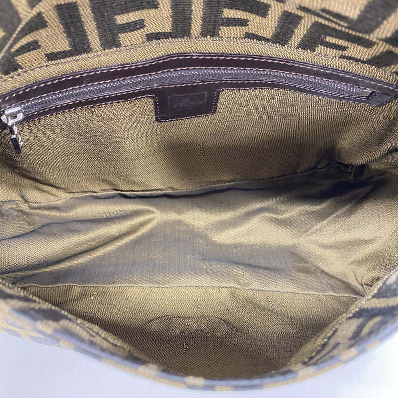【6fa0300】フェンディ ハンドバッグ ズッカ マンマバケット ナイロンキャンバス ブラウン シルバー金具【中古】レディース