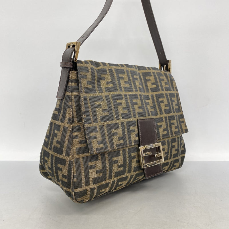 【6fa0300】フェンディ ハンドバッグ ズッカ マンマバケット ナイロンキャンバス ブラウン シルバー金具【中古】レディース