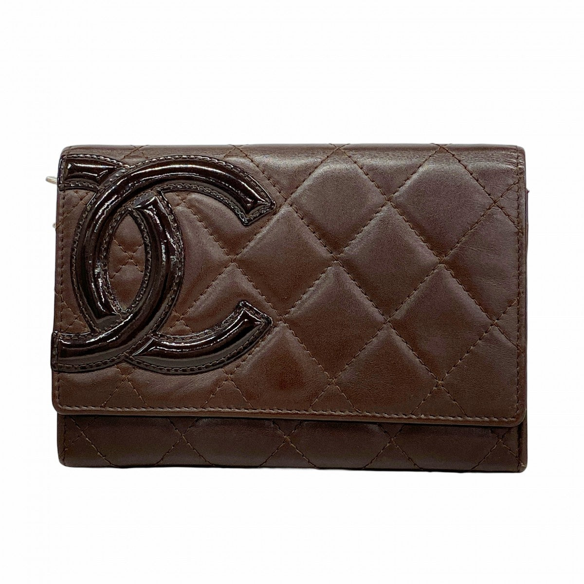 【6fa0303-k】シャネル コインケース カンボン ラムスキン ダークブラウン シルバー金具【中古】レディース
