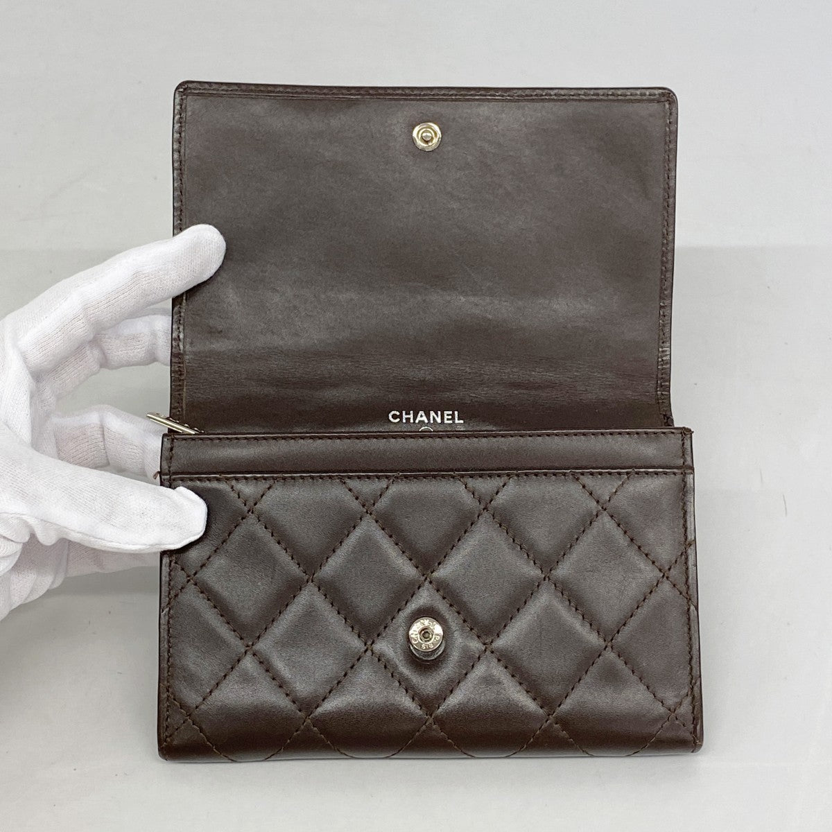 【6fa0303-k】シャネル コインケース カンボン ラムスキン ダークブラウン シルバー金具【中古】レディース
