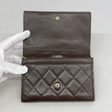 【6fa0303-k】シャネル コインケース カンボン ラムスキン ダークブラウン シルバー金具【中古】レディース