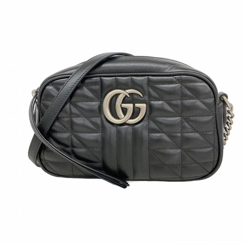 【6fa0305-k】グッチ ショルダーバッグ GGマーモント 447632 レザー ブラック シルバー金具【中古】レディース