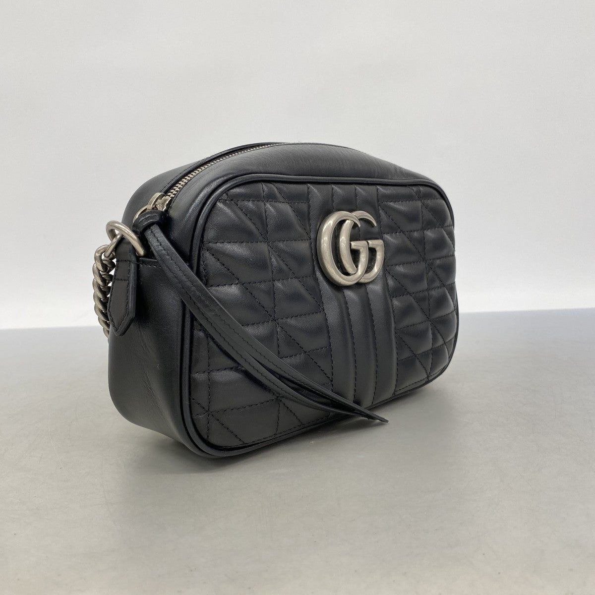 【6fa0305-k】グッチ ショルダーバッグ GGマーモント 447632 レザー ブラック シルバー金具【中古】レディース