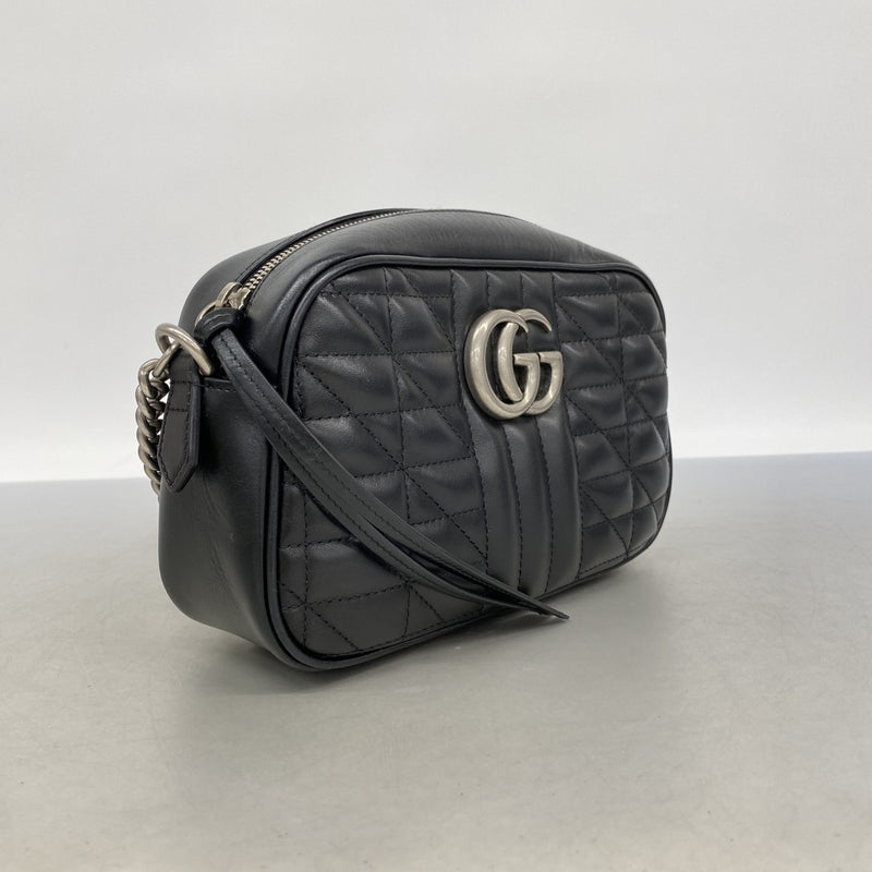 【6fa0305-k】グッチ ショルダーバッグ GGマーモント 447632 レザー ブラック シルバー金具【中古】レディース