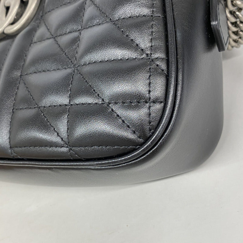 【6fa0305-k】グッチ ショルダーバッグ GGマーモント 447632 レザー ブラック シルバー金具【中古】レディース