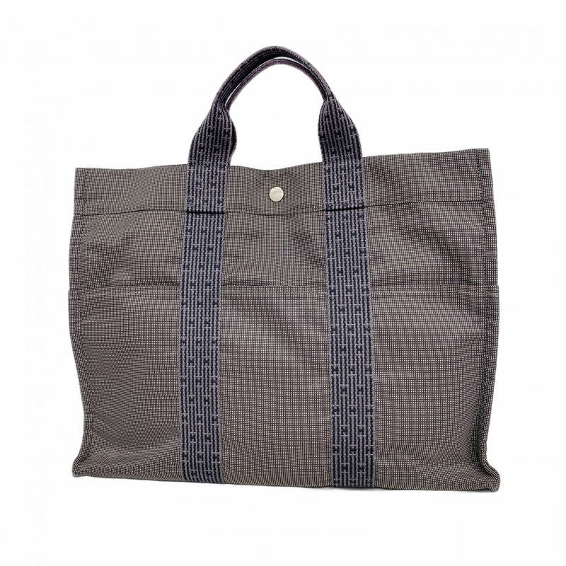 【6fa0307-k】エルメス トートバッグ エールラインMM キャンバス グレー シルバー金具【中古】メンズ レディース ユニセックス