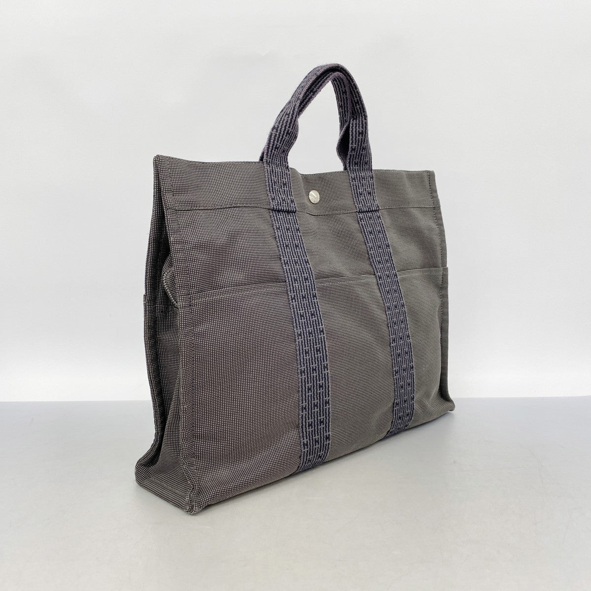 【6fa0307-k】エルメス トートバッグ エールラインMM キャンバス グレー シルバー金具【中古】メンズ レディース ユニセックス