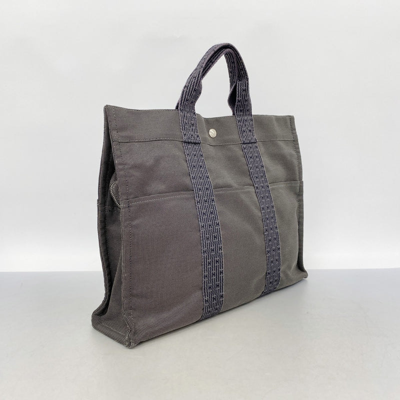 【6fa0307-k】エルメス トートバッグ エールラインMM キャンバス グレー シルバー金具【中古】メンズ レディース ユニセックス