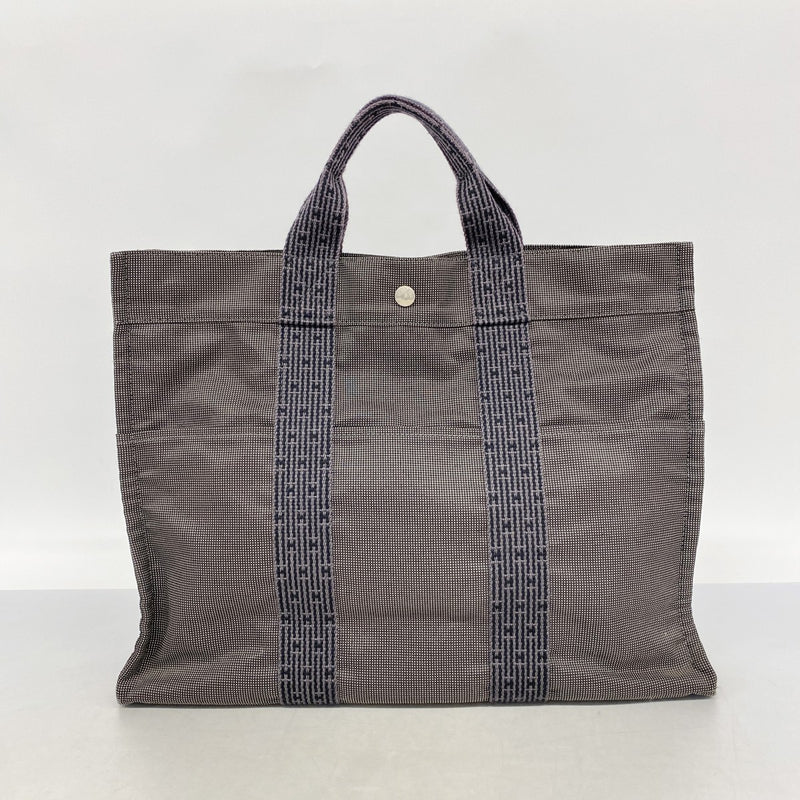 【6fa0307-k】エルメス トートバッグ エールラインMM キャンバス グレー シルバー金具【中古】メンズ レディース ユニセックス