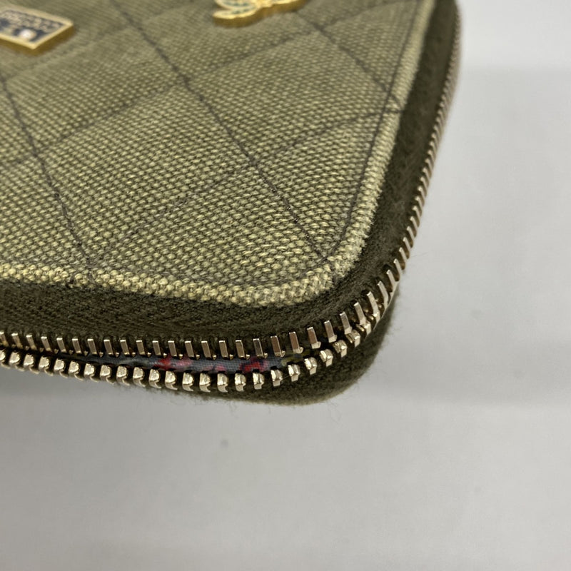 【6fa0312-k】シャネル 長財布 マトラッセ キャンバス カーキ ゴールド金具【中古】レディース