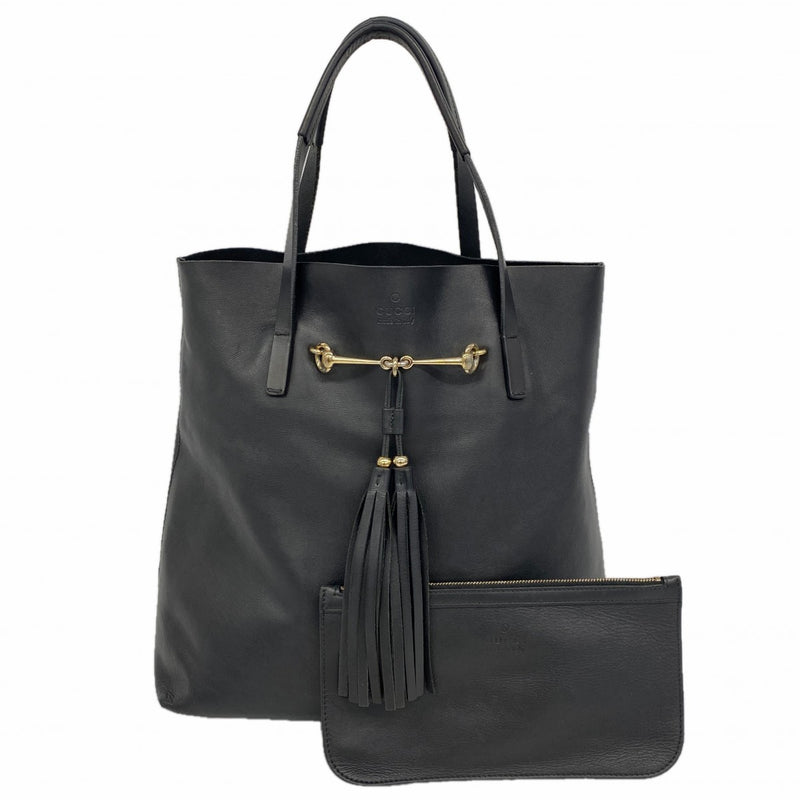 【6fa0313-k】グッチ トートバッグ ホースビット 297006 レザー ブラック ゴールド金具【中古】レディース