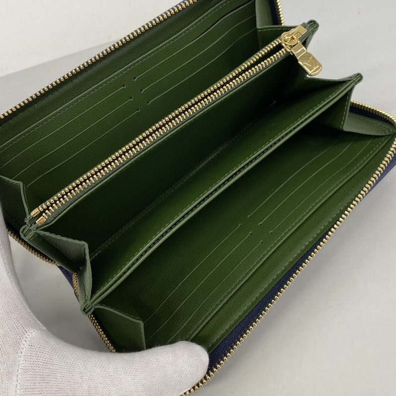 【6fa0318-k】ルイヴィトン 長財布 ジッピーウォレット M82642 ネイビー グリーン【中古】レディース