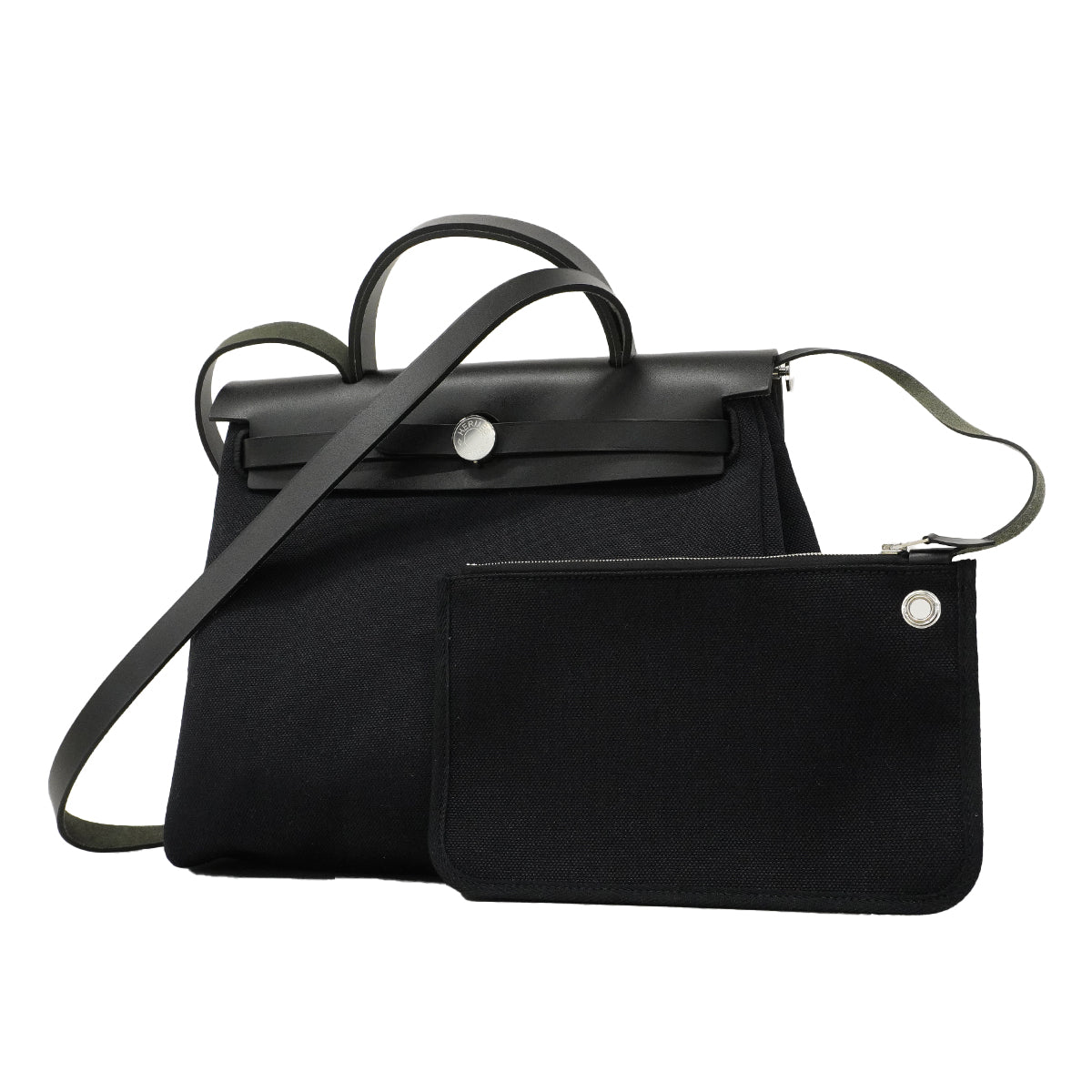 【6fa0334-k】エルメス ハンドバッグ エールバッグジップPM トワルオフィシエ ブラック シルバー金具 W刻印 2wayバッグ【中古】レディース
