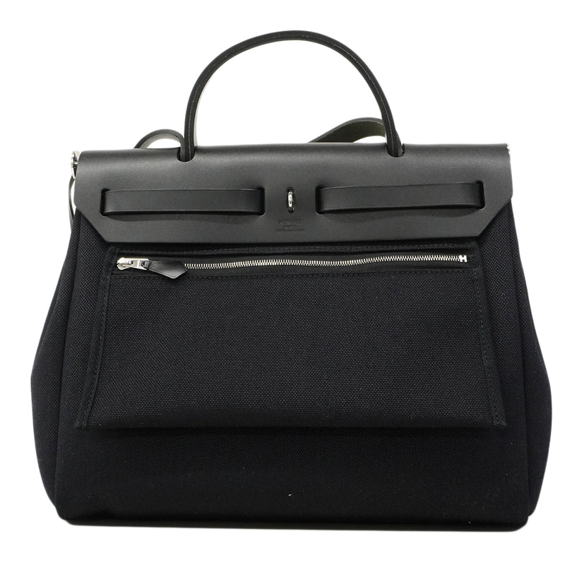 【6fa0334-k】エルメス ハンドバッグ エールバッグジップPM トワルオフィシエ ブラック シルバー金具 W刻印 2wayバッグ【中古】レディース