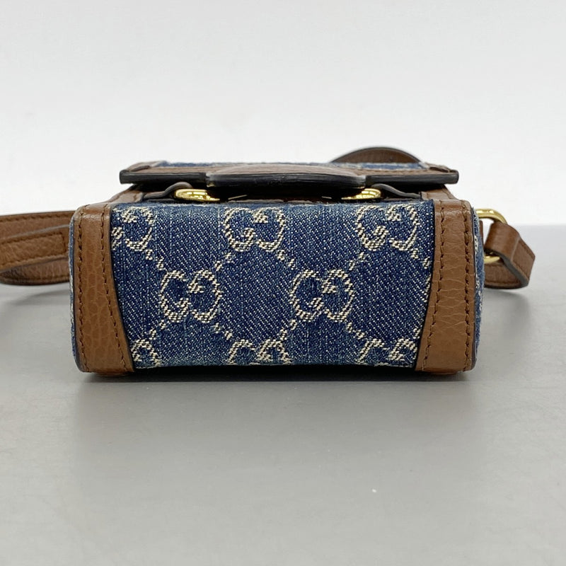 【6fa0341-k】グッチ ショルダーバッグ ホースビット 625615 デニム ブルー ブラウン ゴールド金具【中古】レディース