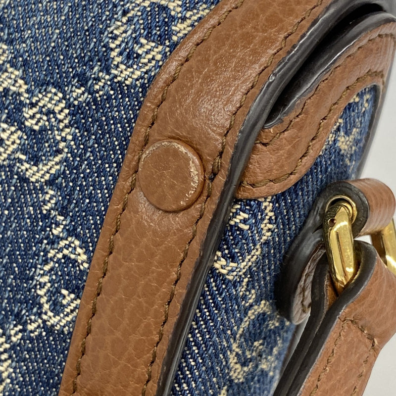 【6fa0341-k】グッチ ショルダーバッグ ホースビット 625615 デニム ブルー ブラウン ゴールド金具【中古】レディース