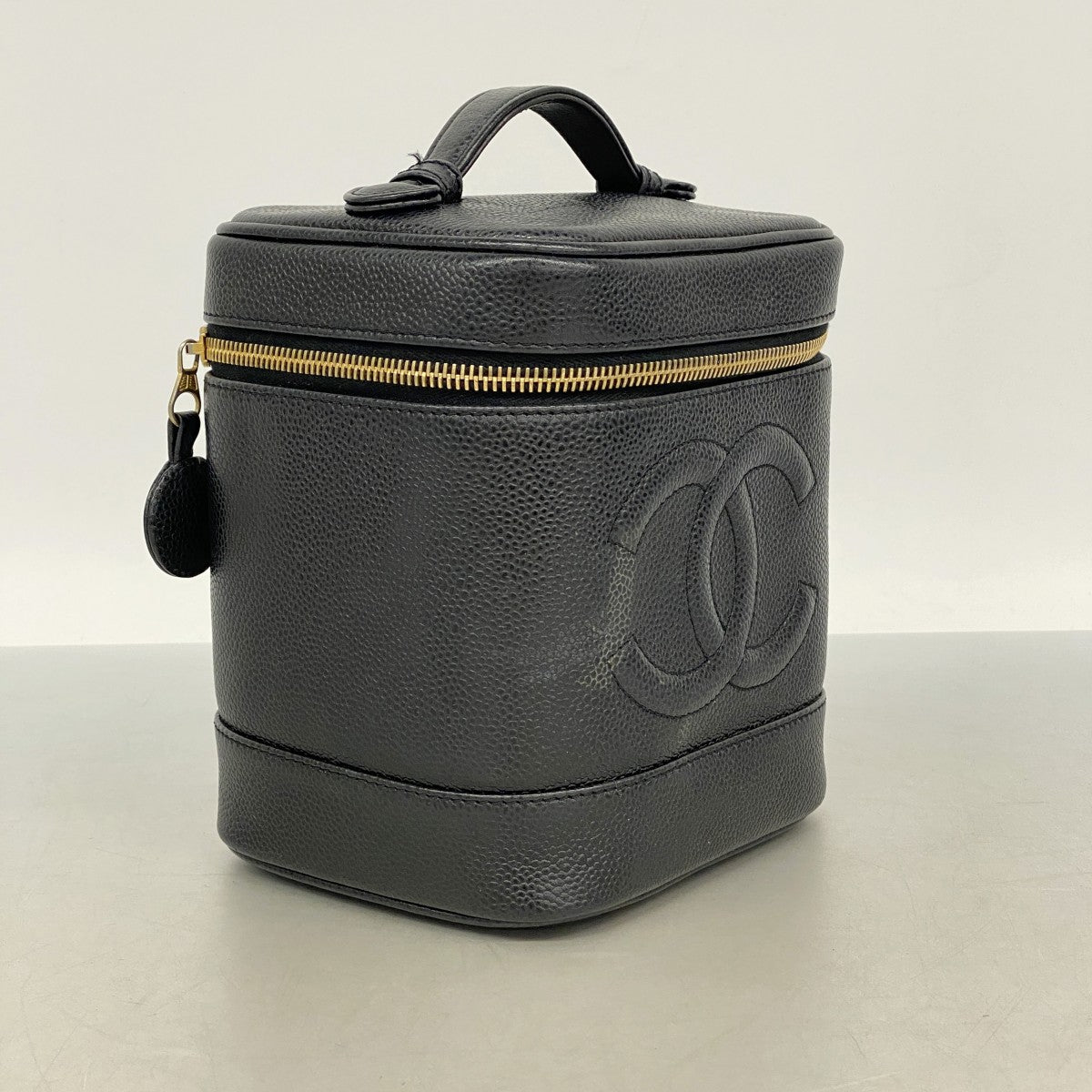 【6fa0343-k】シャネル バニティバッグ キャビアスキン ブラック ゴールド金具【中古】レディース