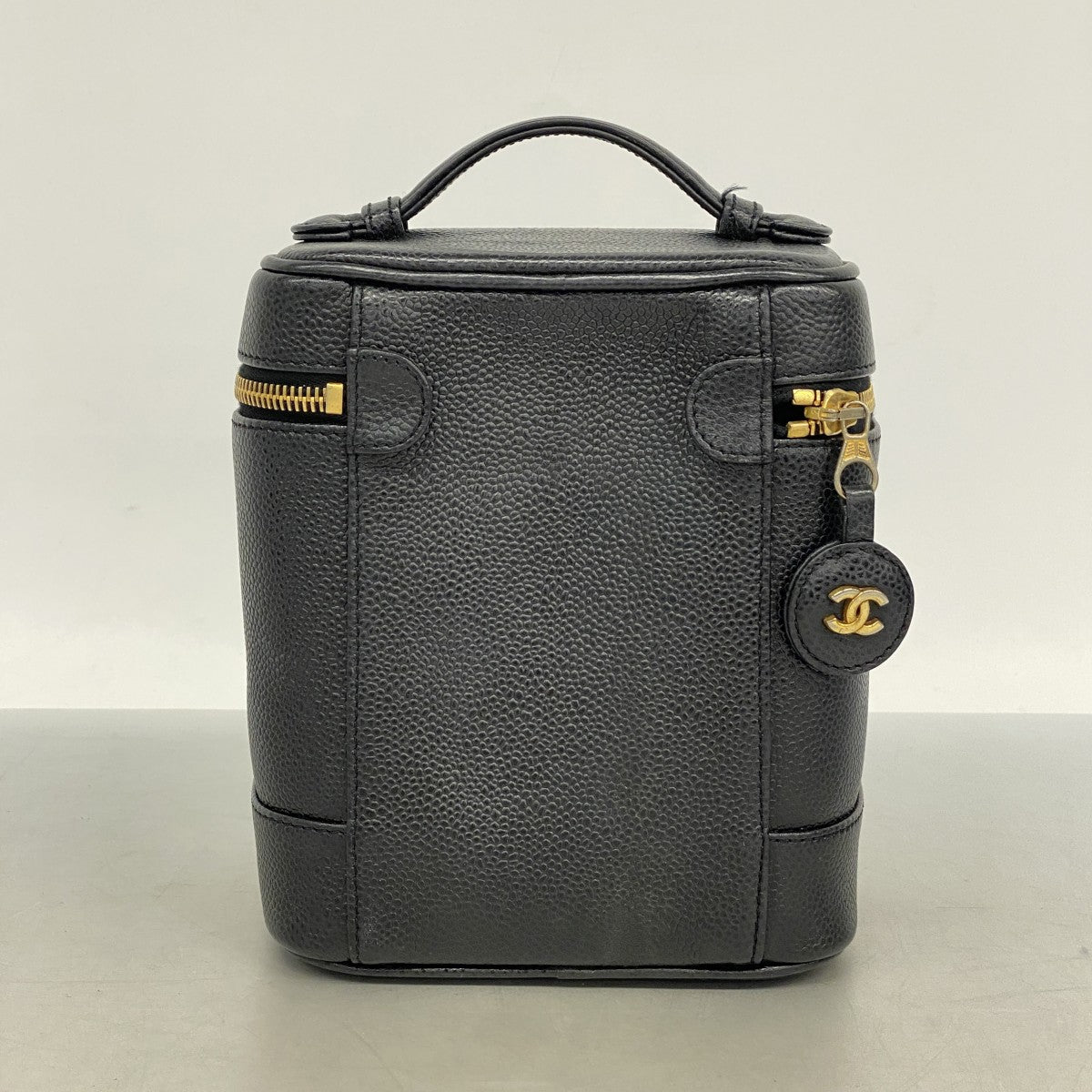【6fa0343-k】シャネル バニティバッグ キャビアスキン ブラック ゴールド金具【中古】レディース
