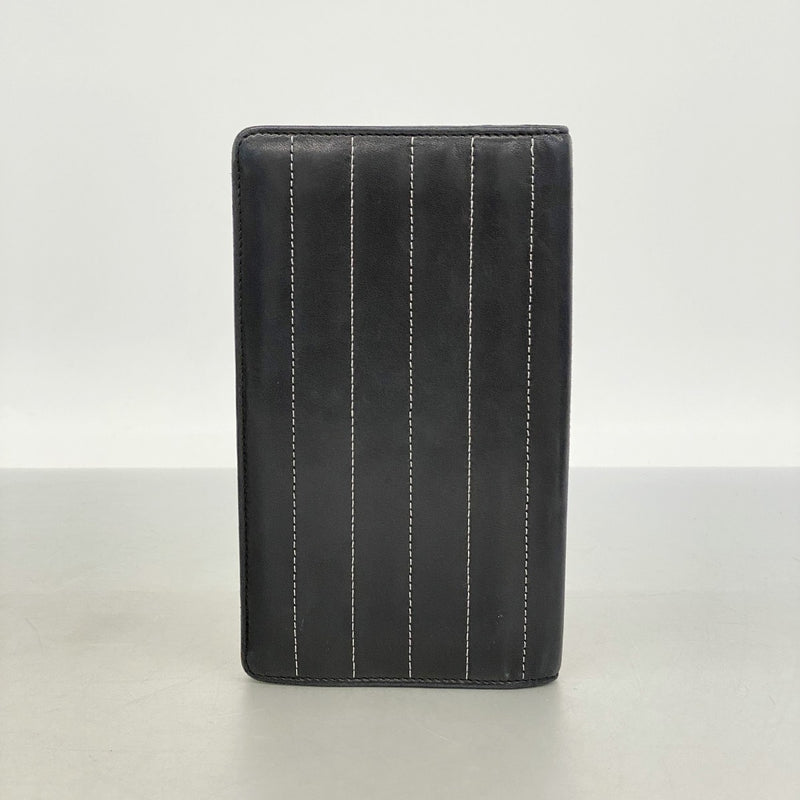 【6fa0344-k】シャネル 長財布 ニューマドモアゼル ラムスキン ブラック シルバー金具【中古】レディース