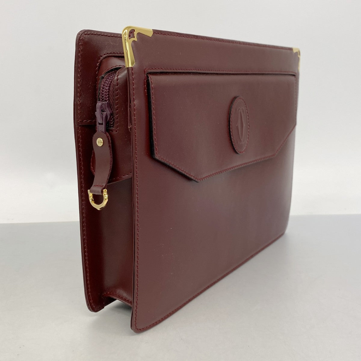 【6fa0345】カルティエ クラッチバッグ マスト レザー ボルドー ゴールド金具【中古】メンズ レディース ユニセックス