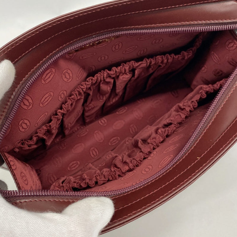 【6fa0345】カルティエ クラッチバッグ マスト レザー ボルドー ゴールド金具【中古】メンズ レディース ユニセックス