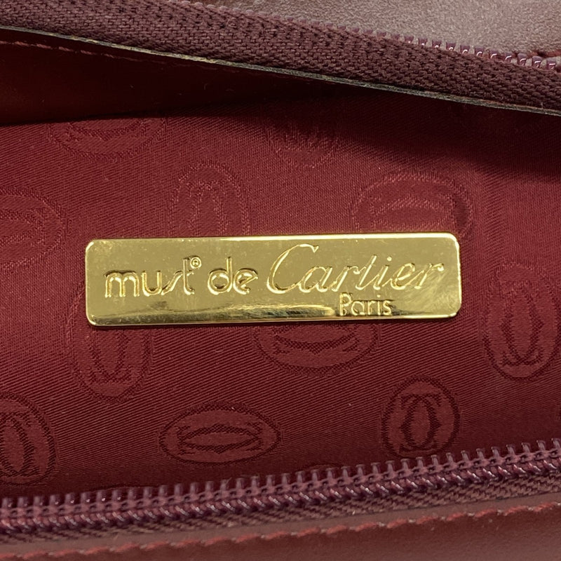 【6fa0345】カルティエ クラッチバッグ マスト レザー ボルドー ゴールド金具【中古】メンズ レディース ユニセックス
