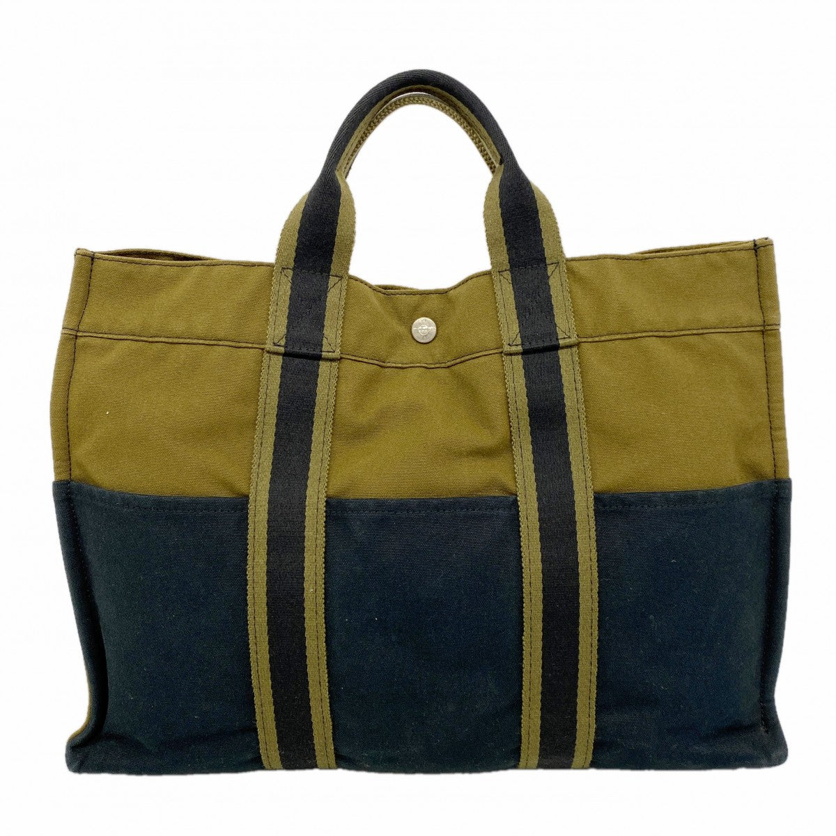 【6fa0357-k】エルメス トートバッグ フールトゥMM キャンバス カーキ ブラック シルバー金具【中古】レディース