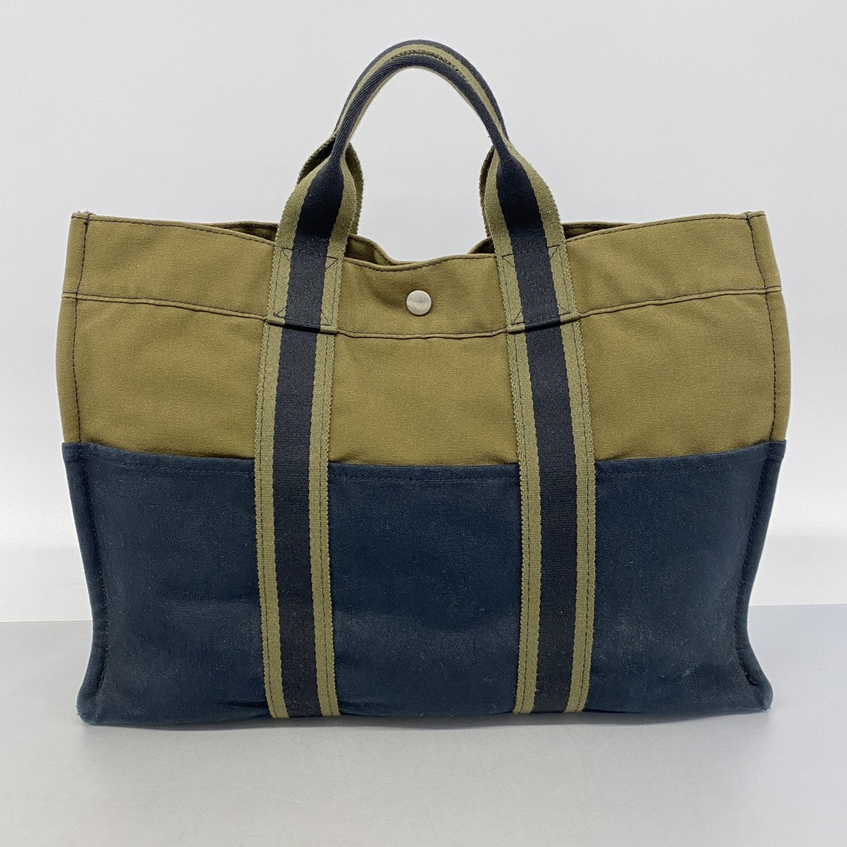 【6fa0357-k】エルメス トートバッグ フールトゥMM キャンバス カーキ ブラック シルバー金具【中古】レディース