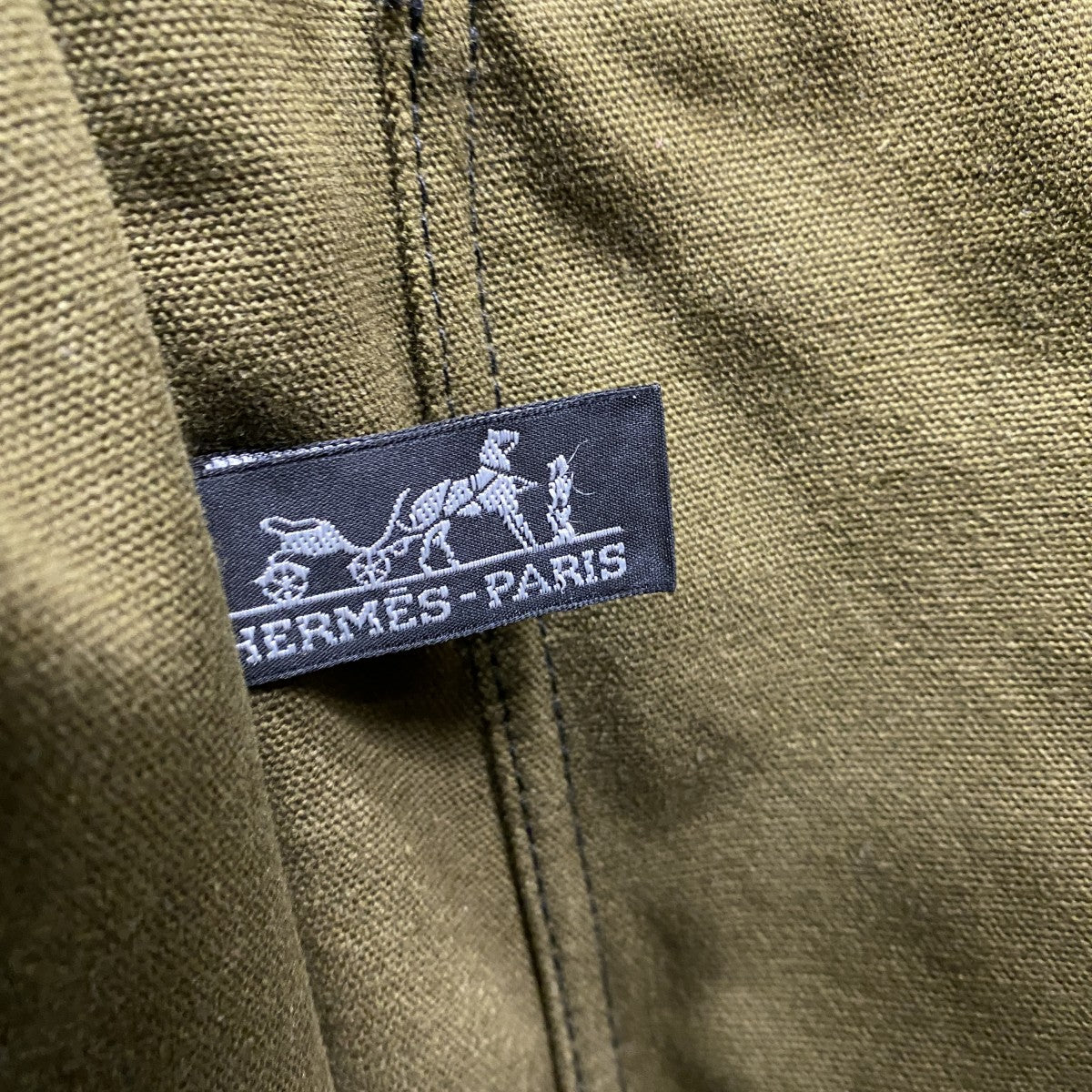【6fa0357-k】エルメス トートバッグ フールトゥMM キャンバス カーキ ブラック シルバー金具【中古】レディース