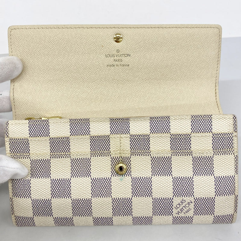 【6fa0364-k】ルイヴィトン 長財布 ダミエ・アズール ポルトフォイユサラ N61735 ホワイト【中古】レディース