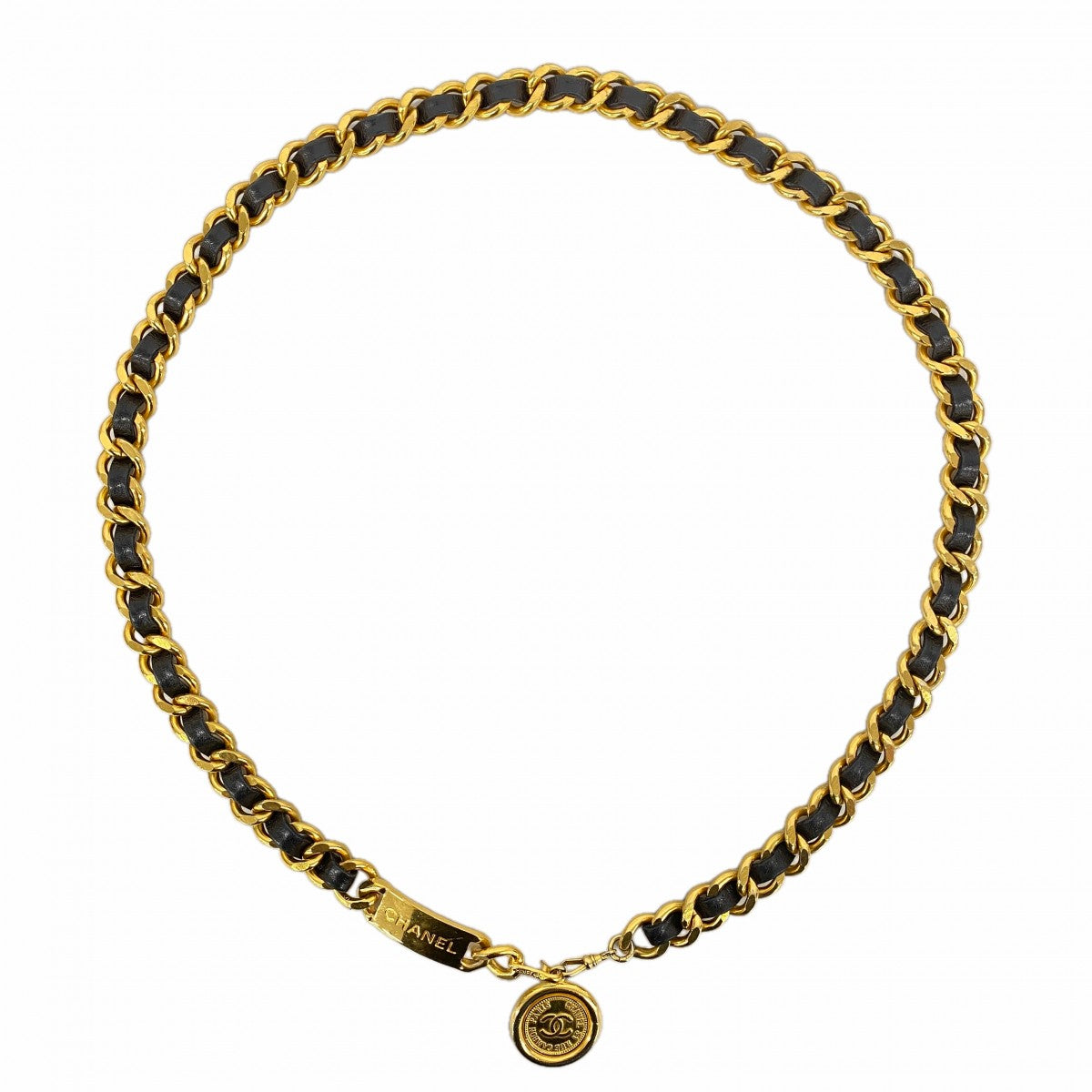 【6fa0367-k】シャネル ベルト レザー チェーン ブラック ゴールド金具【中古】レディース