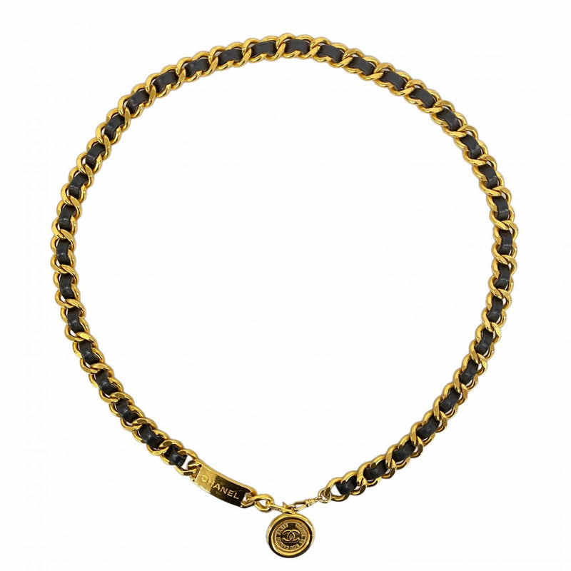 【6fa0367-k】シャネル ベルト レザー チェーン ブラック ゴールド金具【中古】レディース