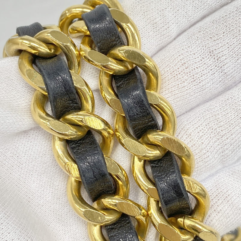 【6fa0367-k】シャネル ベルト レザー チェーン ブラック ゴールド金具【中古】レディース