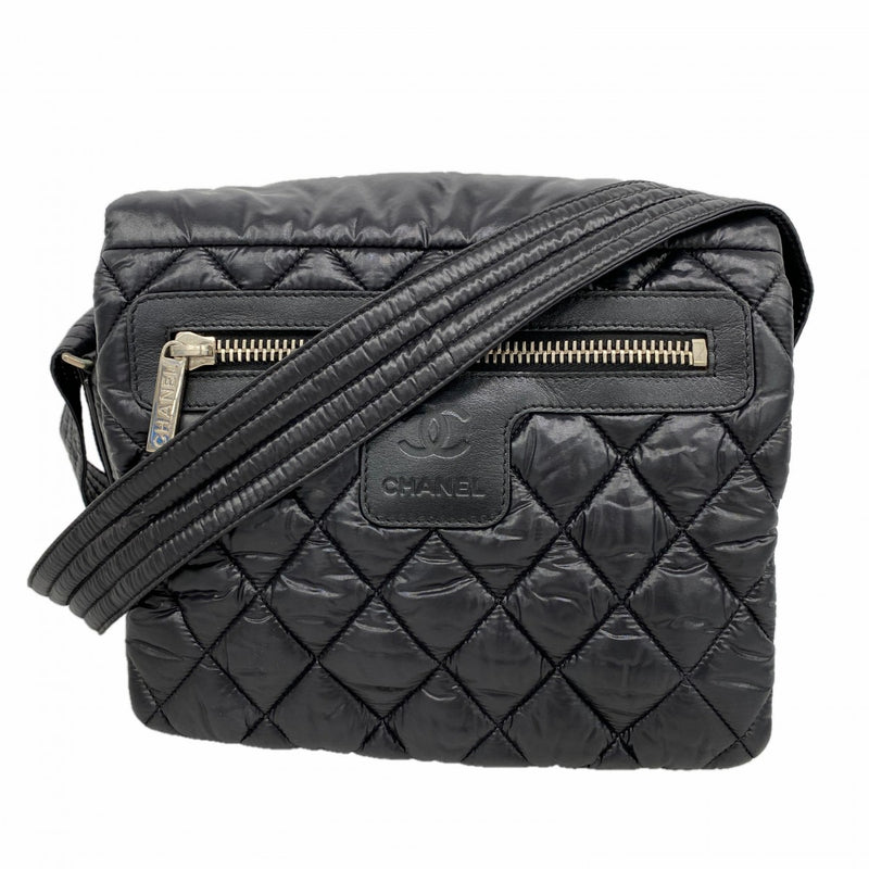 【6fa0368-k】シャネル ショルダーバッグ コココクーン ナイロン ブラック シルバー金具【中古】レディース