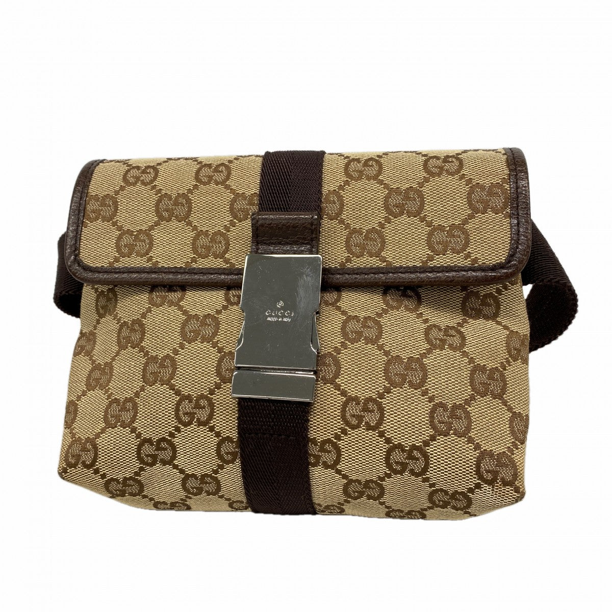【6fa0369-k】グッチ ウエストバッグ GGキャンバス 131236 キャンバス ブラウン シルバー金具【中古】レディース