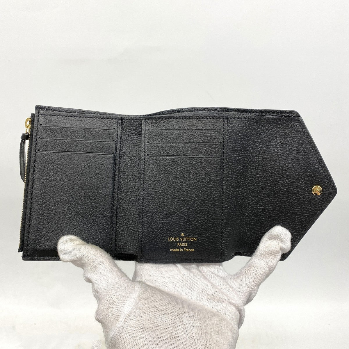 【6fa0375-k】ルイヴィトン 三つ折り財布 モノグラム・アンプラント バイカラー ポルトフォイユヴィクトリーヌ M80968 ブラック ベージュ【中古】レディース
