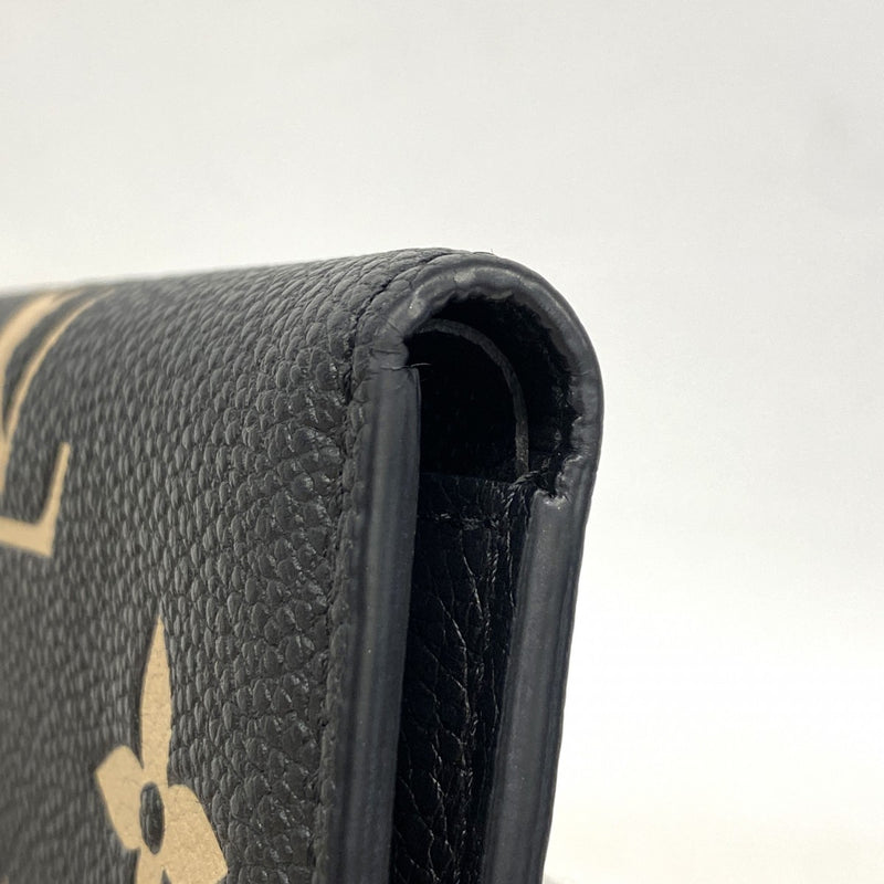 【6fa0375-k】ルイヴィトン 三つ折り財布 モノグラム・アンプラント バイカラー ポルトフォイユヴィクトリーヌ M80968 ブラック ベージュ【中古】レディース