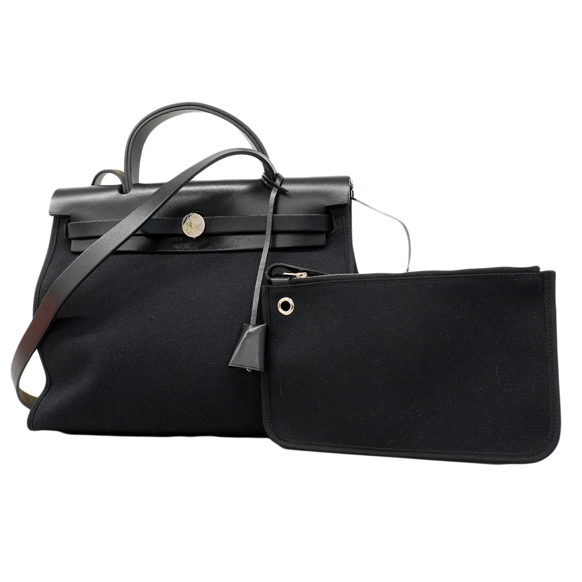 【6fa0377】エルメス ハンドバッグ エールバッグジップPM トワルオフィシエ ブラック シルバー金具 A刻印 2wayバッグ【中古】レディース