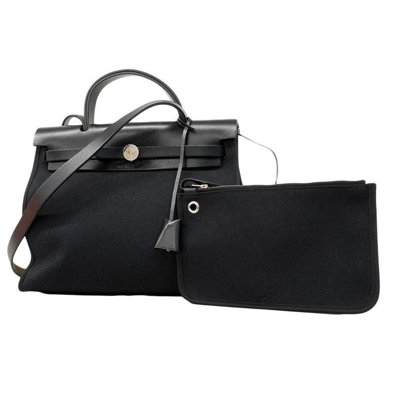 【6fa0377】エルメス ハンドバッグ エールバッグジップPM トワルオフィシエ ブラック シルバー金具 A刻印 2wayバッグ【中古】レディース