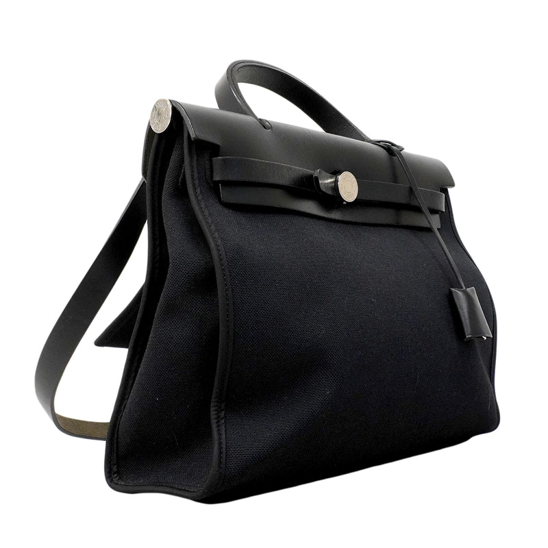 【6fa0377】エルメス ハンドバッグ エールバッグジップPM トワルオフィシエ ブラック シルバー金具 A刻印 2wayバッグ【中古】レディース
