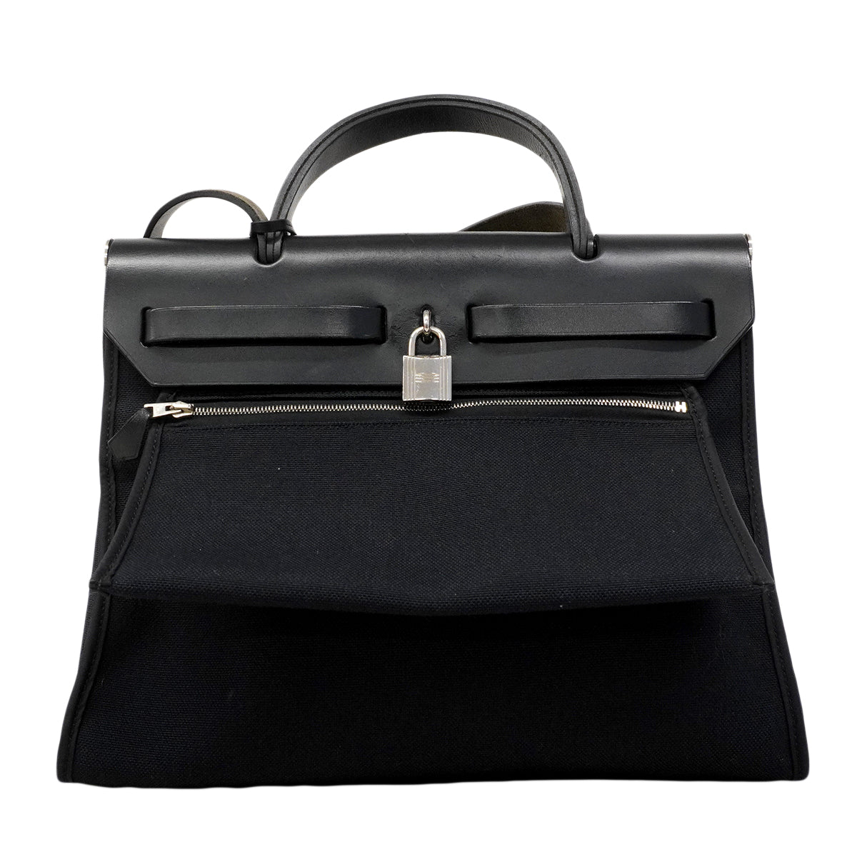 【6fa0377】エルメス ハンドバッグ エールバッグジップPM トワルオフィシエ ブラック シルバー金具 A刻印 2wayバッグ【中古】レディース