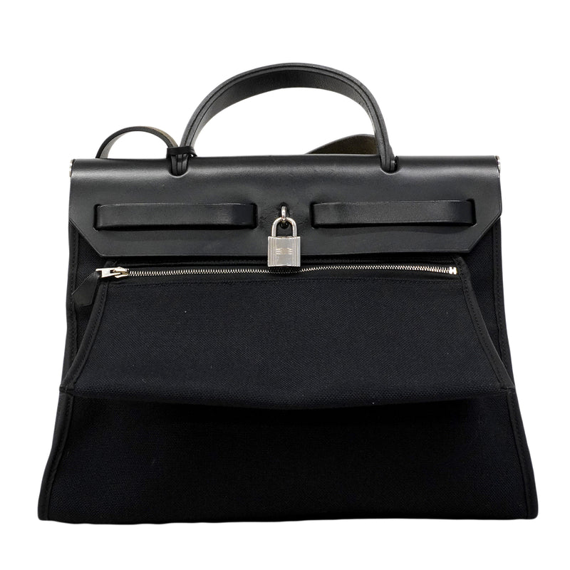 【6fa0377】エルメス ハンドバッグ エールバッグジップPM トワルオフィシエ ブラック シルバー金具 A刻印 2wayバッグ【中古】レディース