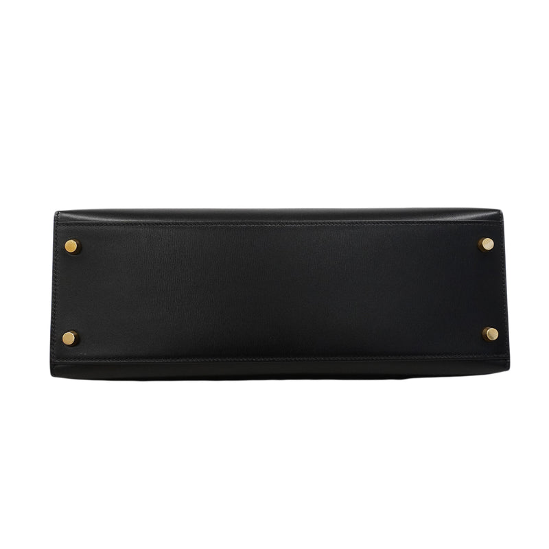 【6fa0379】エルメス ハンドバッグ ケリー32 ボックスカーフ ブラック ゴールド金具 □F刻印 2wayバッグ【中古】レディース