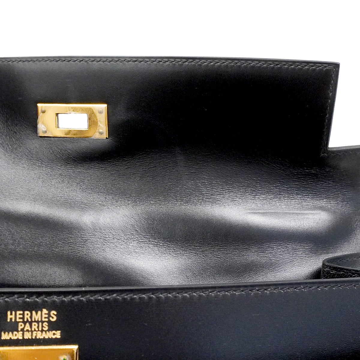 【6fa0379】エルメス ハンドバッグ ケリー32 ボックスカーフ ブラック ゴールド金具 □F刻印 2wayバッグ【中古】レディース