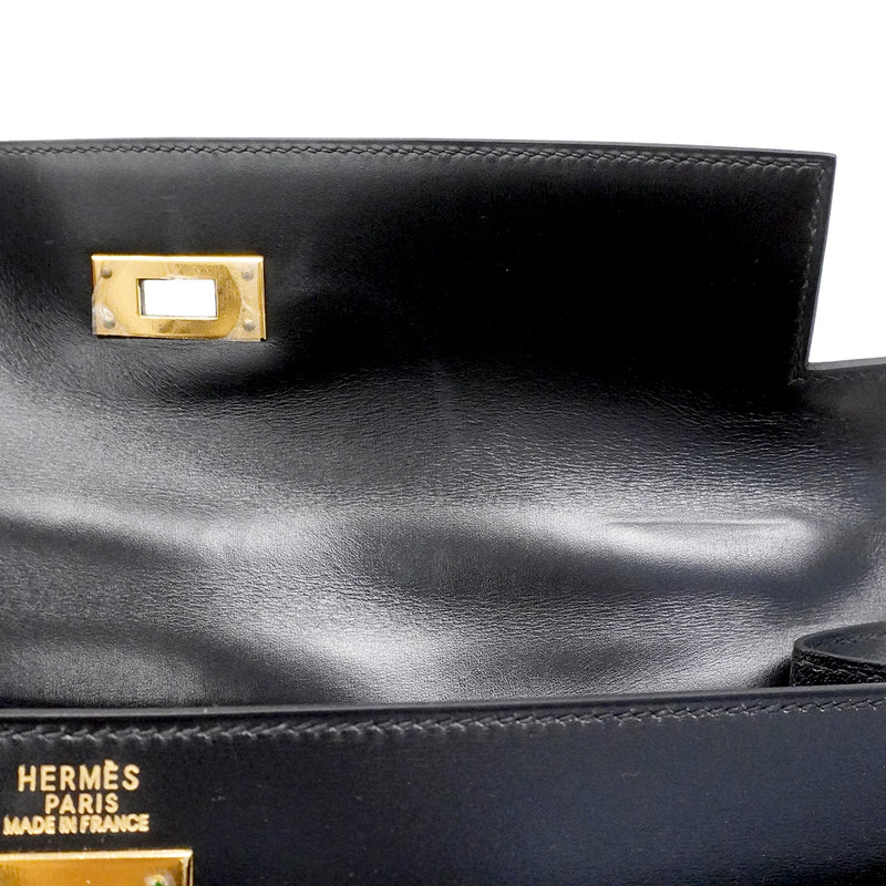 【6fa0379】エルメス ハンドバッグ ケリー32 ボックスカーフ ブラック ゴールド金具 □F刻印 2wayバッグ【中古】レディース