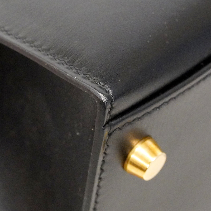 【6fa0379】エルメス ハンドバッグ ケリー32 ボックスカーフ ブラック ゴールド金具 □F刻印 2wayバッグ【中古】レディース