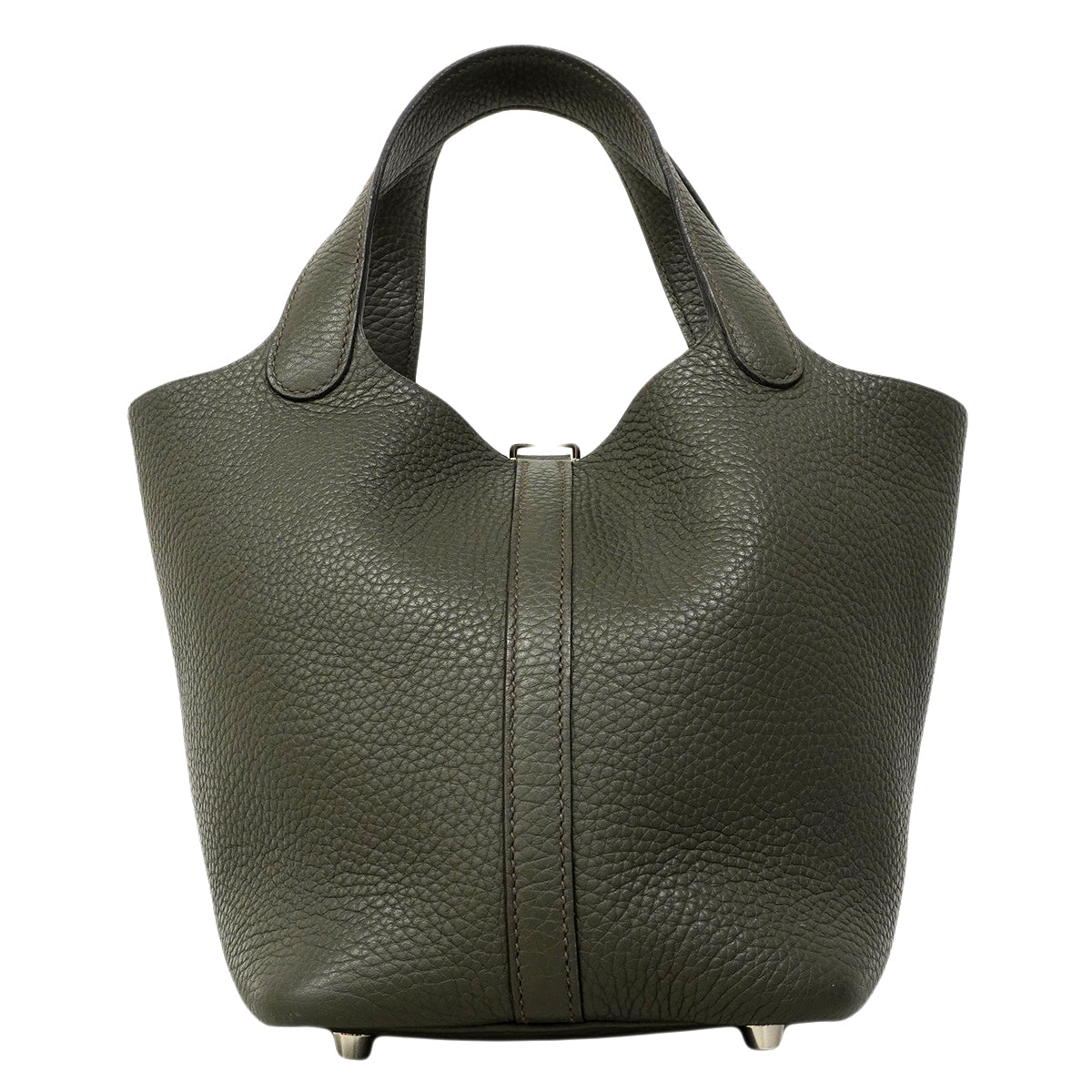 【6fa0380】エルメス ハンドバッグ ピコタンロックPM トリヨンクレマンス オリーブグリーン シルバー金具 T刻印【中古】レディース