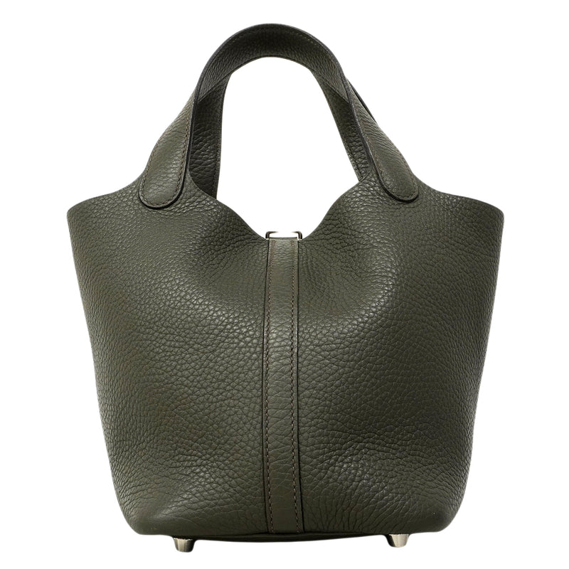 【6fa0380】エルメス ハンドバッグ ピコタンロックPM トリヨンクレマンス オリーブグリーン シルバー金具 T刻印【中古】レディース